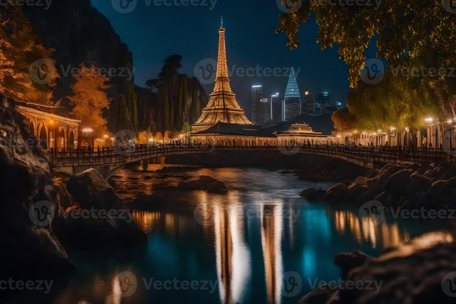 a eiffel torre dentro Paris às noite. gerado por IA foto