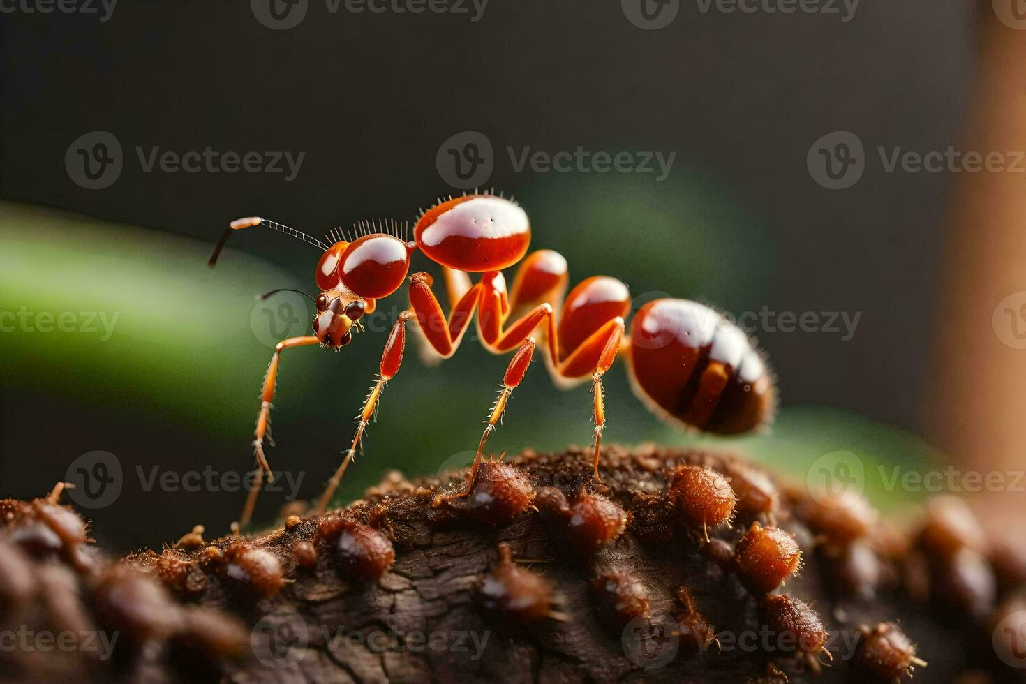 a formiga é em pé em topo do uma árvore. gerado por IA foto