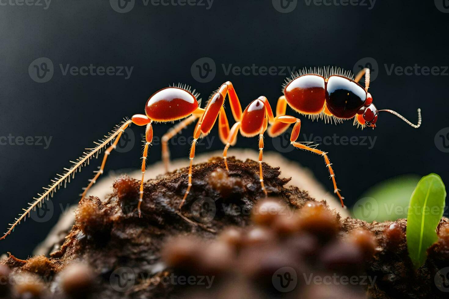 a formiga é em pé em topo do uma plantar. gerado por IA foto