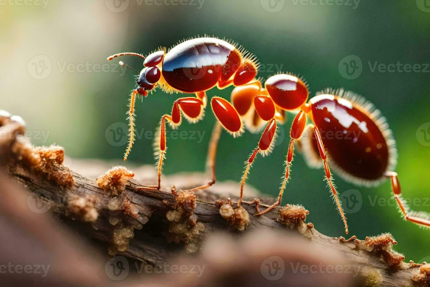 a formiga é caminhando em uma ramo. gerado por IA foto