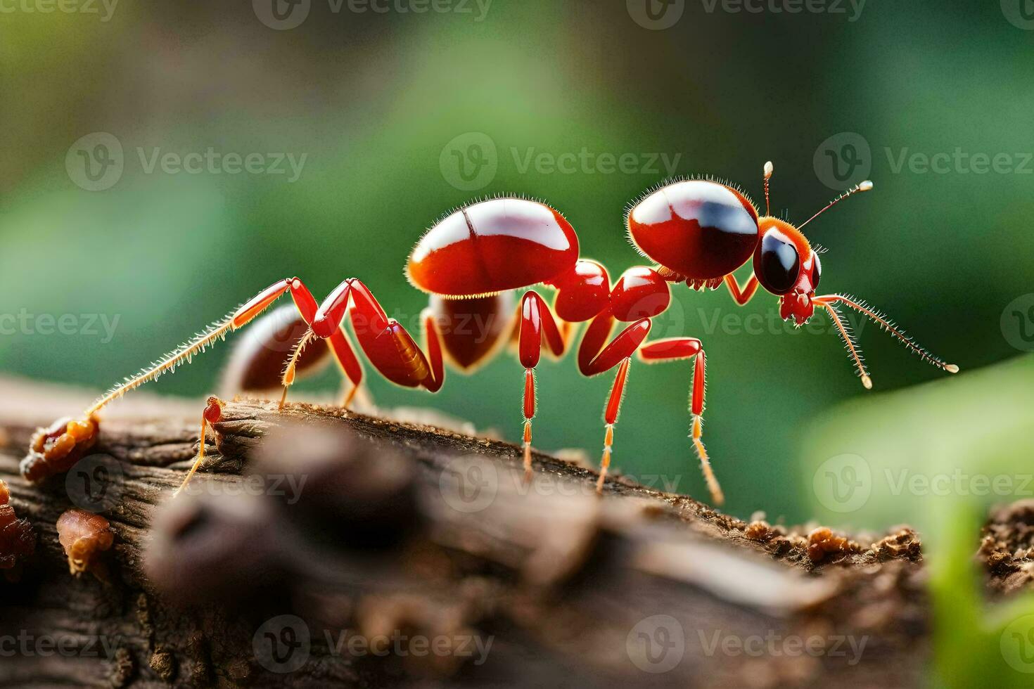 uma vermelho formiga é em pé em uma ramo. gerado por IA foto