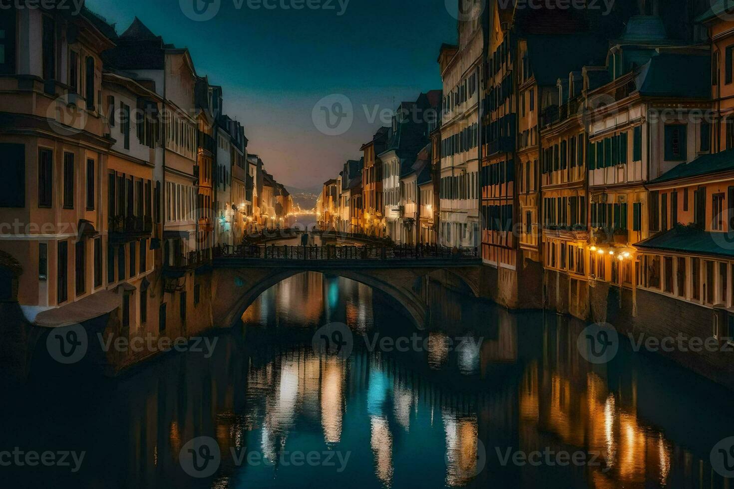 a cidade do Lille às noite. gerado por IA foto