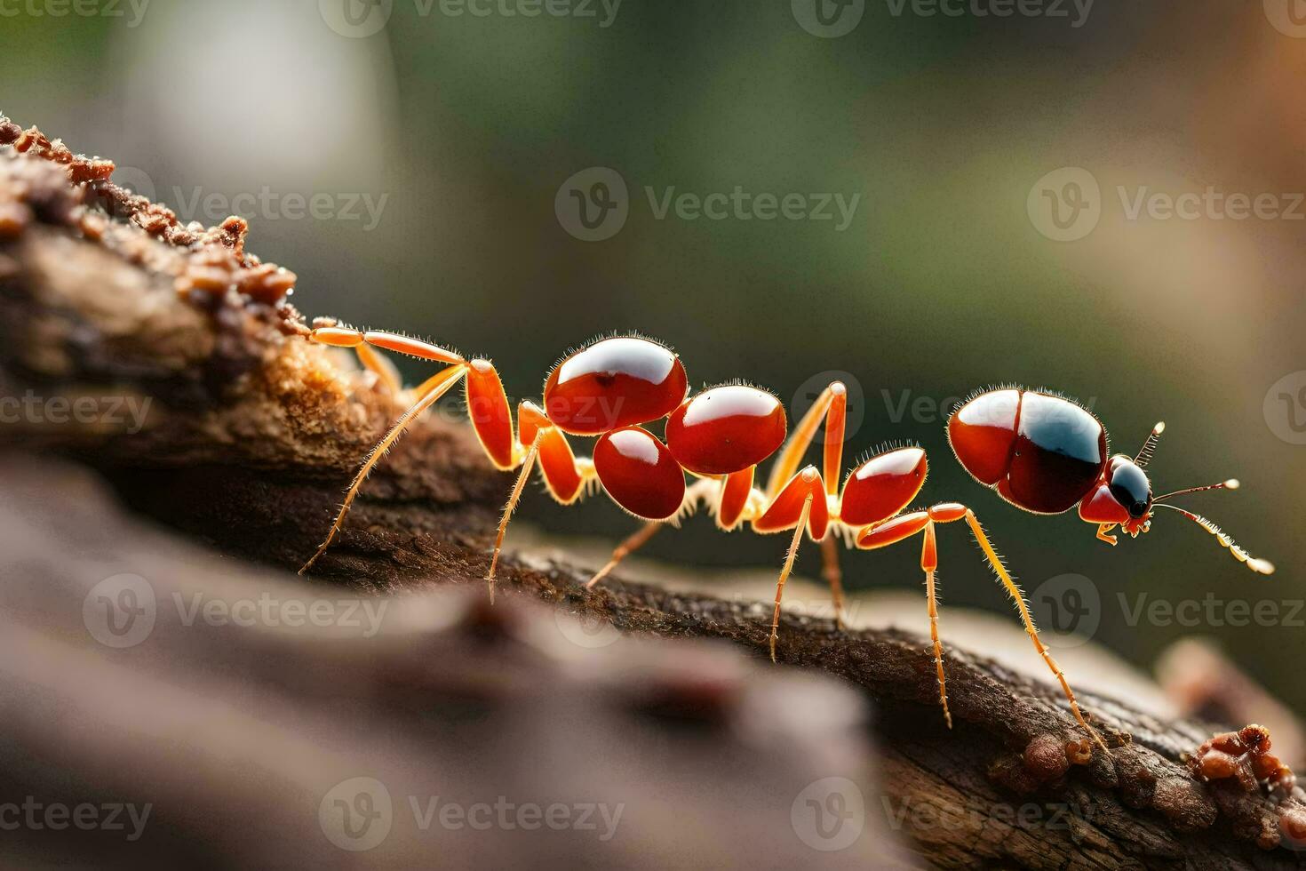uma vermelho formiga formiga rastejando em uma ramo. gerado por IA foto