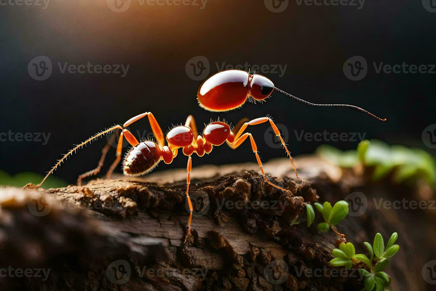 a formiga é em pé em topo do uma registro. gerado por IA foto