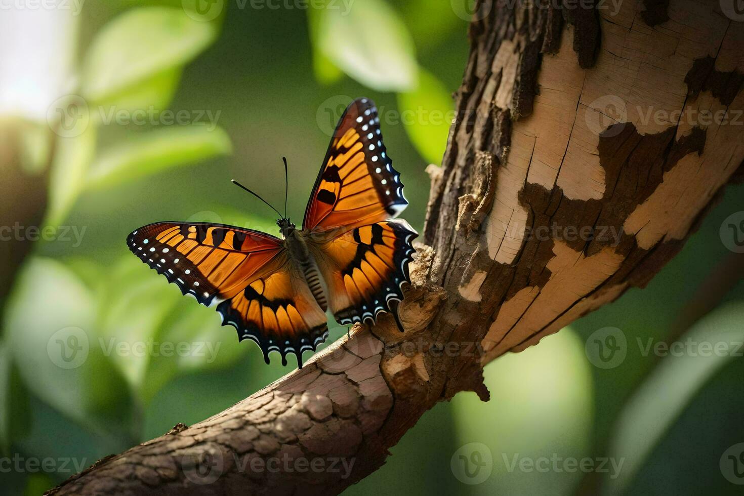 uma borboleta é sentado em uma árvore ramo. gerado por IA foto