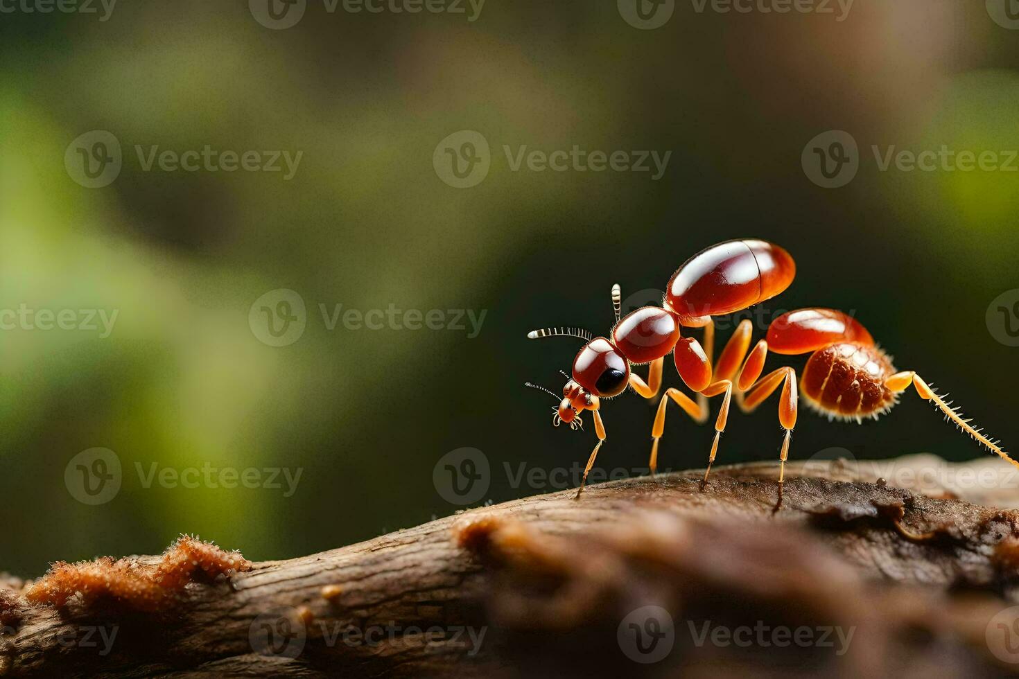 uma vermelho formiga é em pé em uma ramo. gerado por IA foto