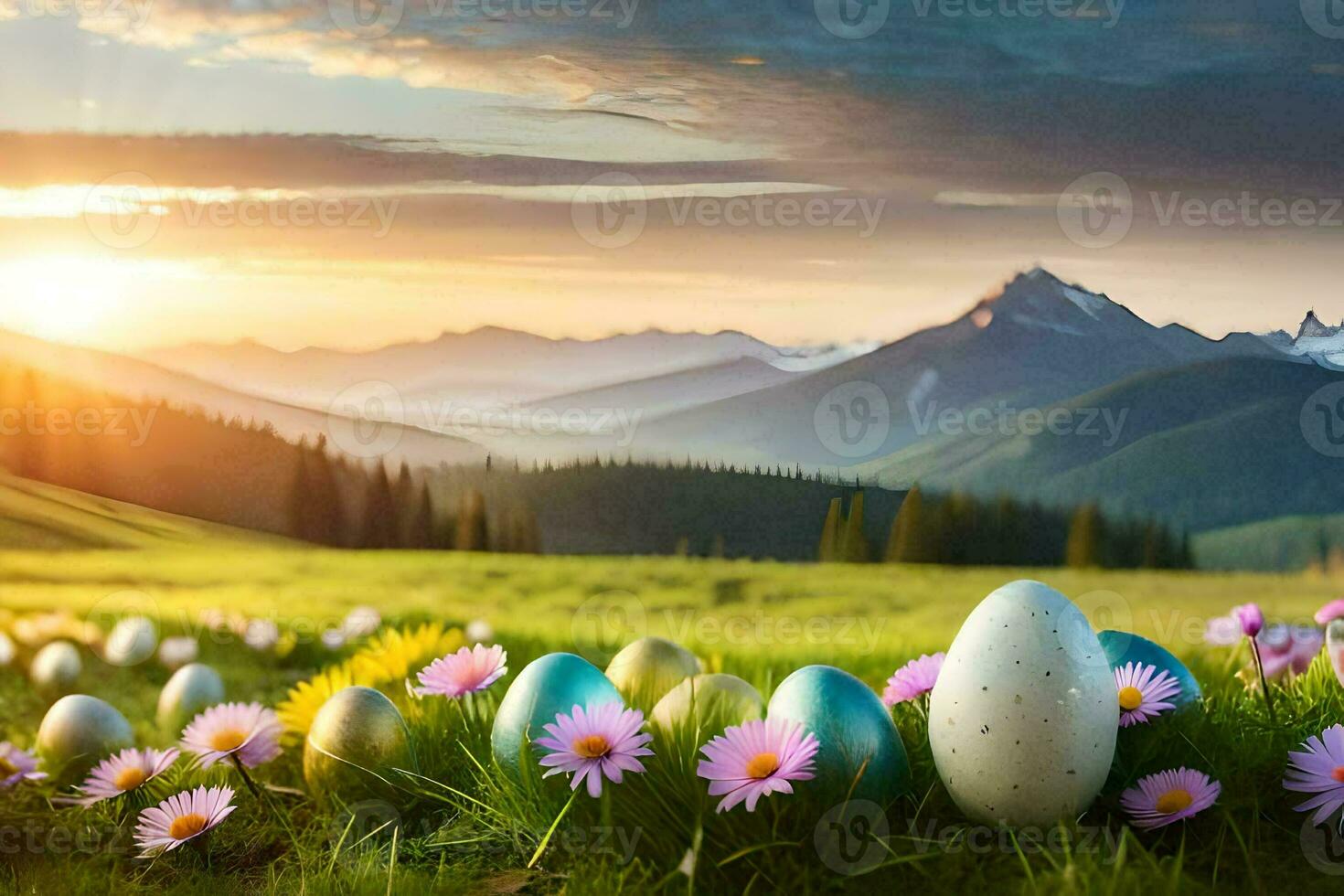 Páscoa ovos dentro a montanhas. gerado por IA foto