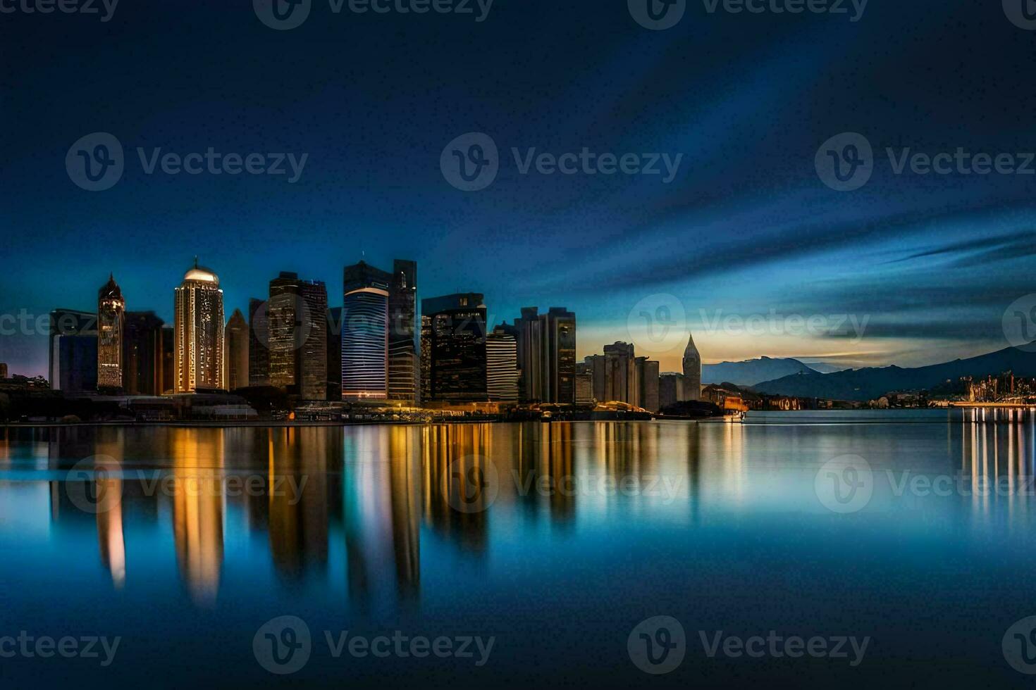 a cidade Horizonte às noite dentro hong kong. gerado por IA foto