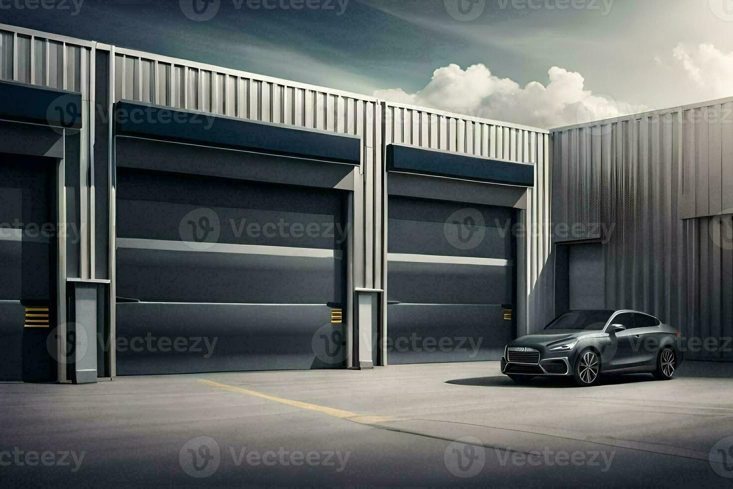 a Novo BMW x3 é estacionado dentro frente do uma ampla armazém. gerado por IA foto