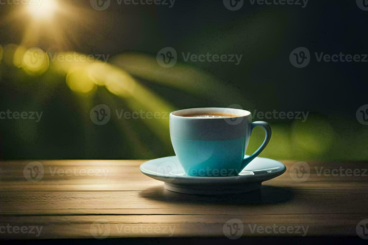 uma copo do café em uma de madeira mesa. gerado por IA foto