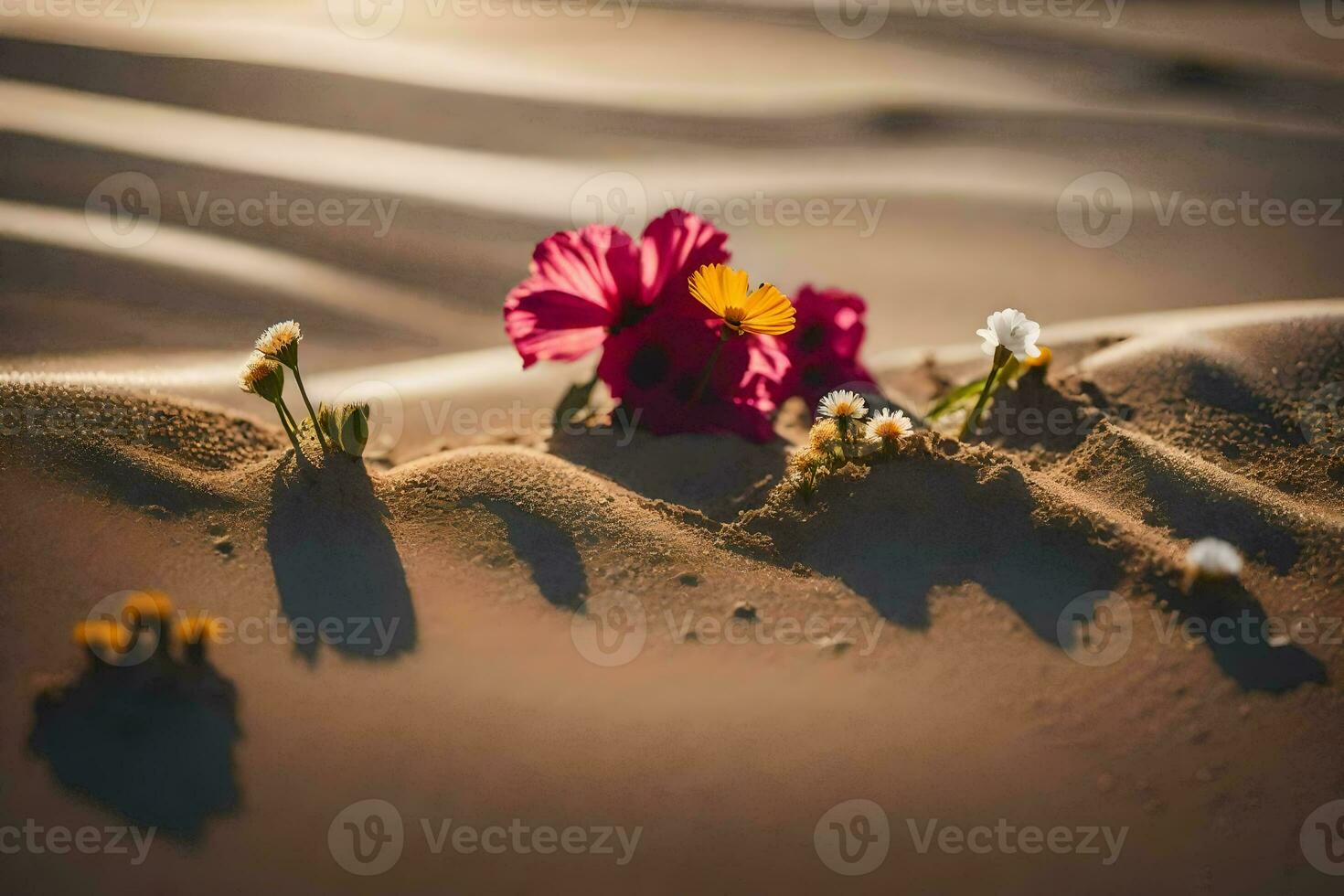 flores dentro a deserto. gerado por IA foto