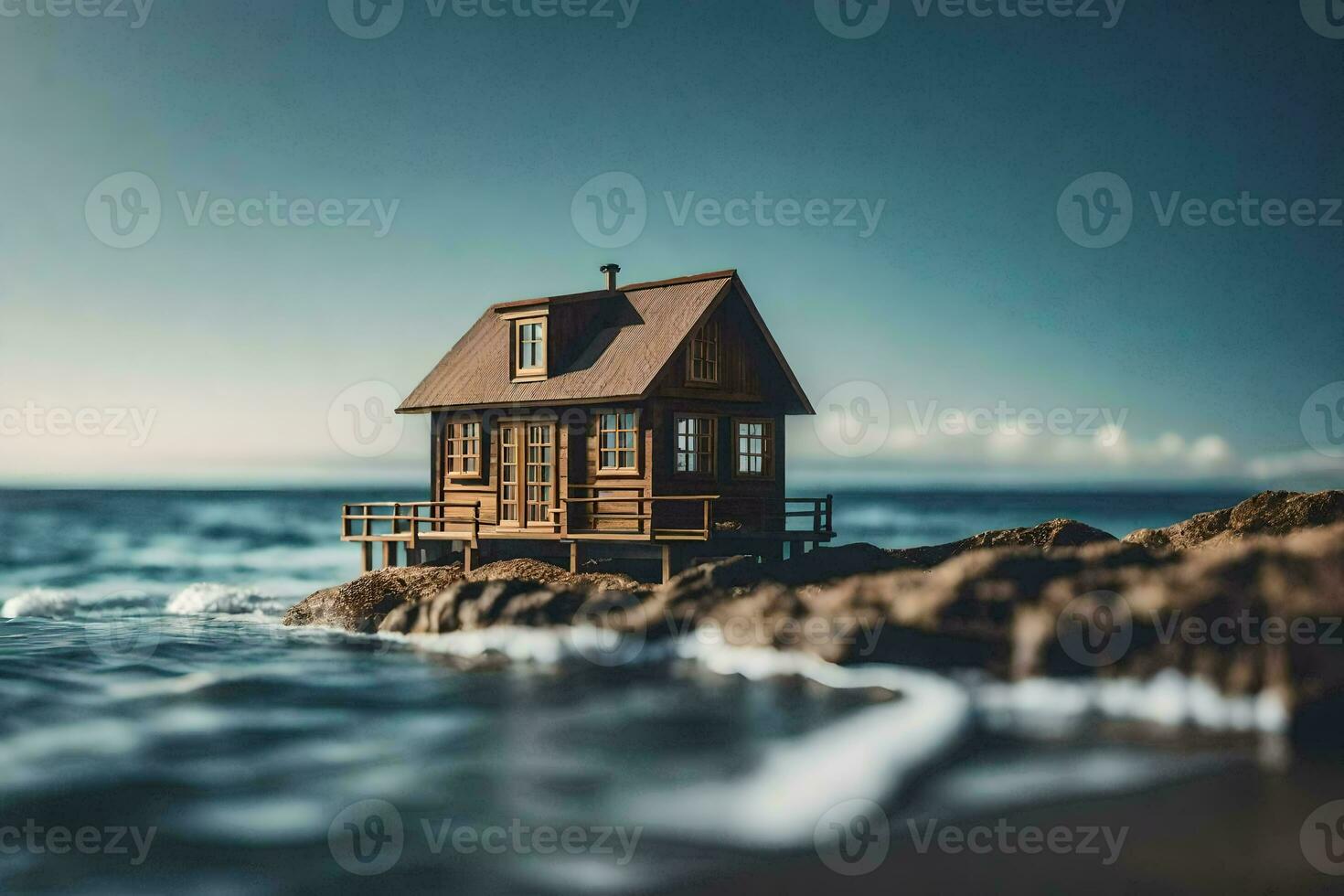 minúsculo casa em a de praia. gerado por IA foto