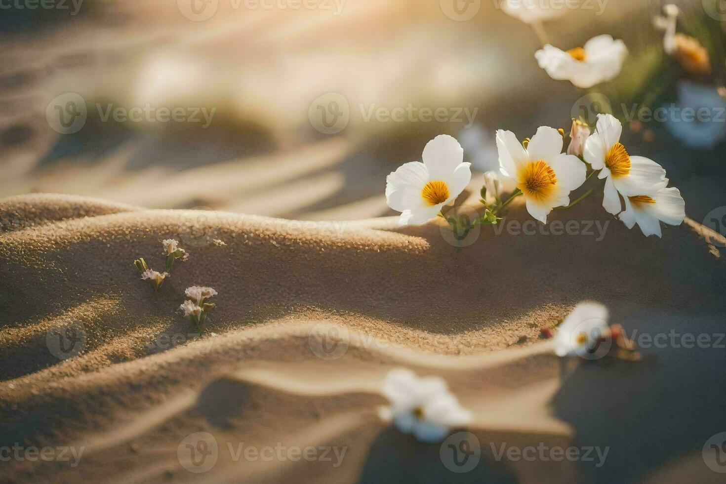 flores dentro a deserto. gerado por IA foto