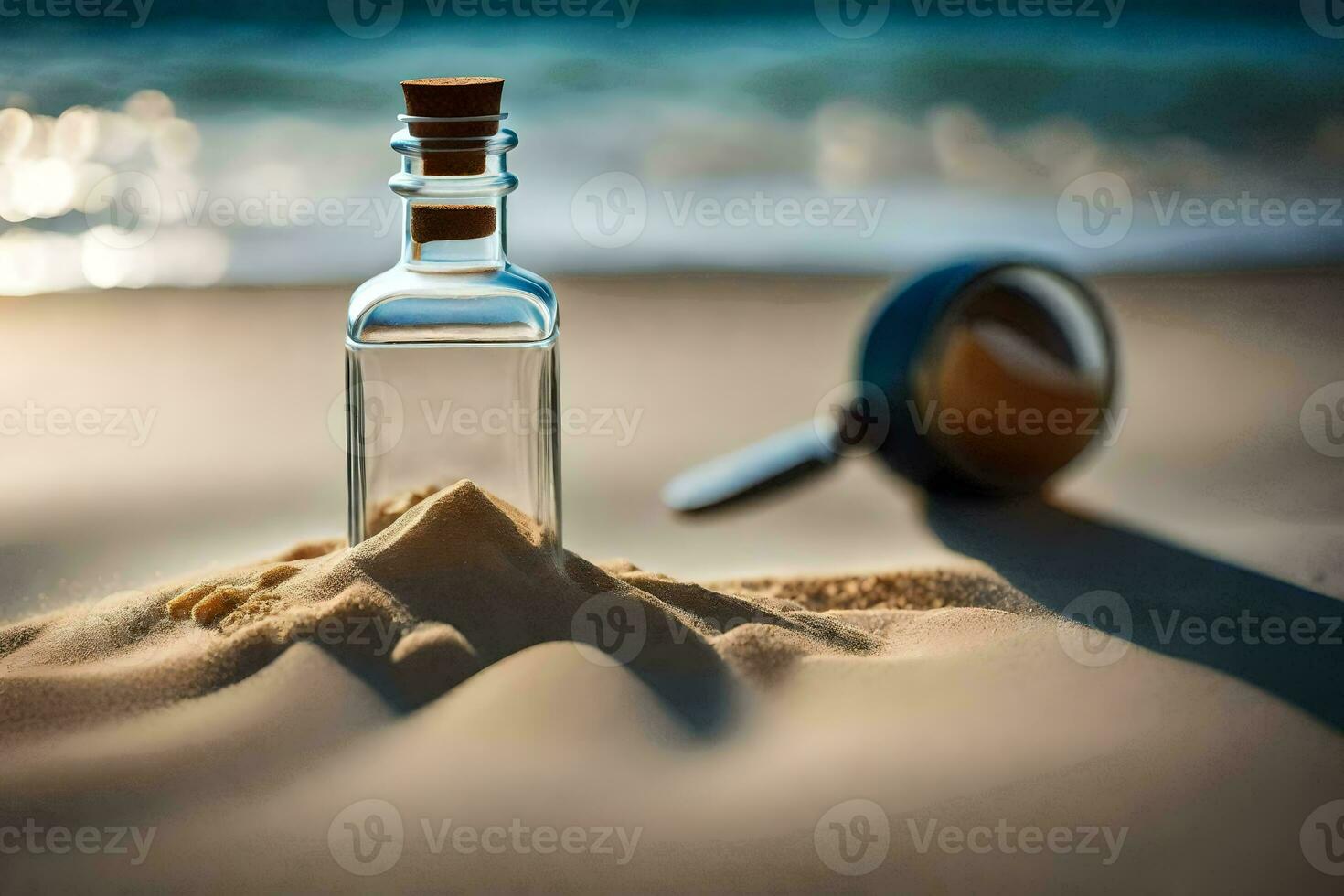 mensagem dentro uma garrafa em a de praia. gerado por IA foto