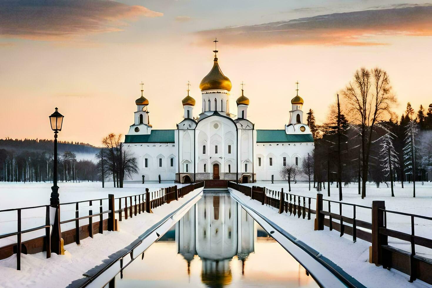 a russo Igreja dentro inverno. gerado por IA foto