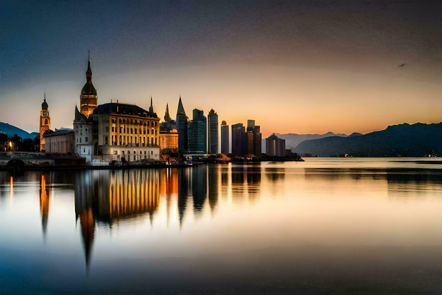 a cidade do luzerna, Suíça, às pôr do sol. gerado por IA foto