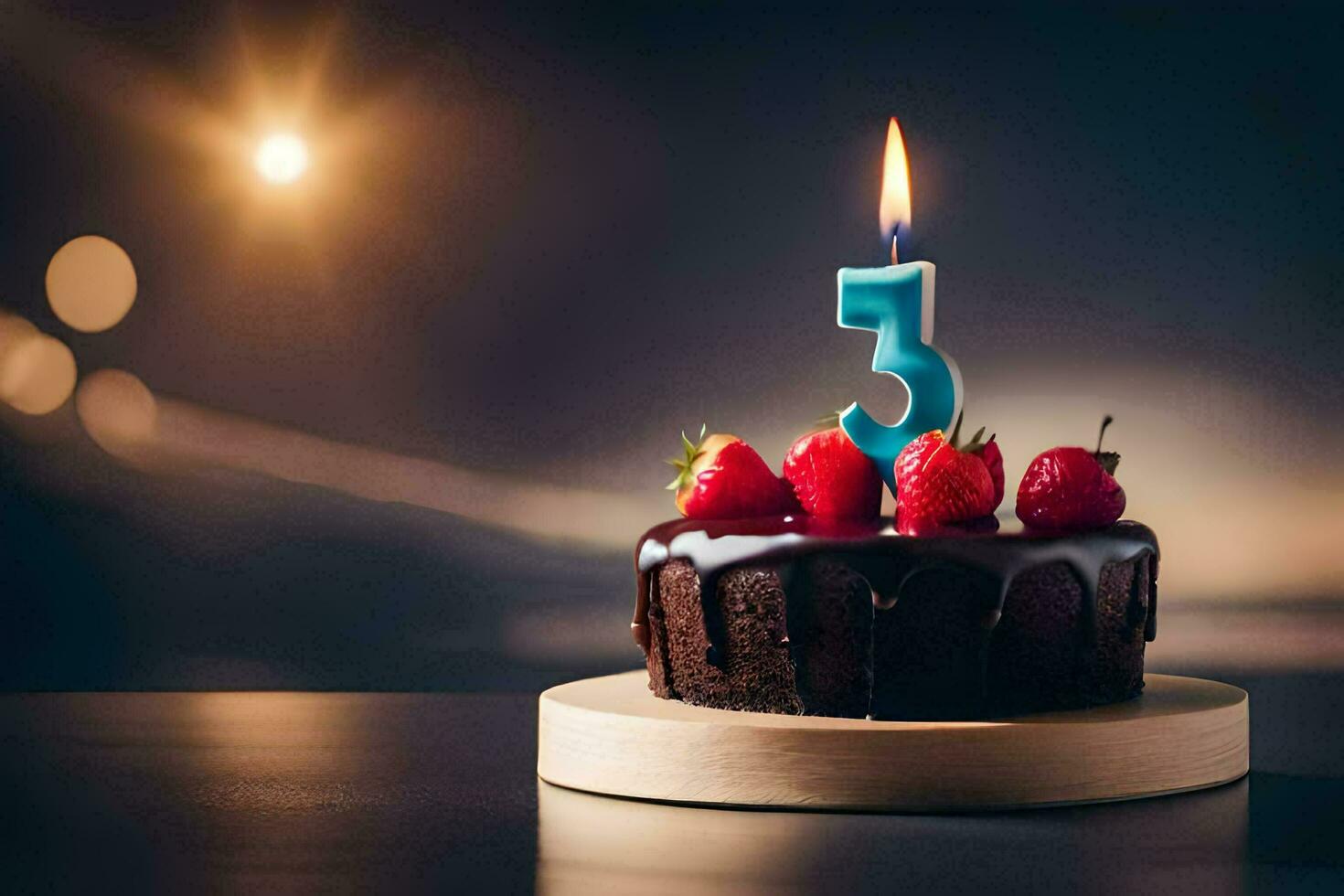 uma chocolate aniversário bolo com uma vela em topo. gerado por IA foto