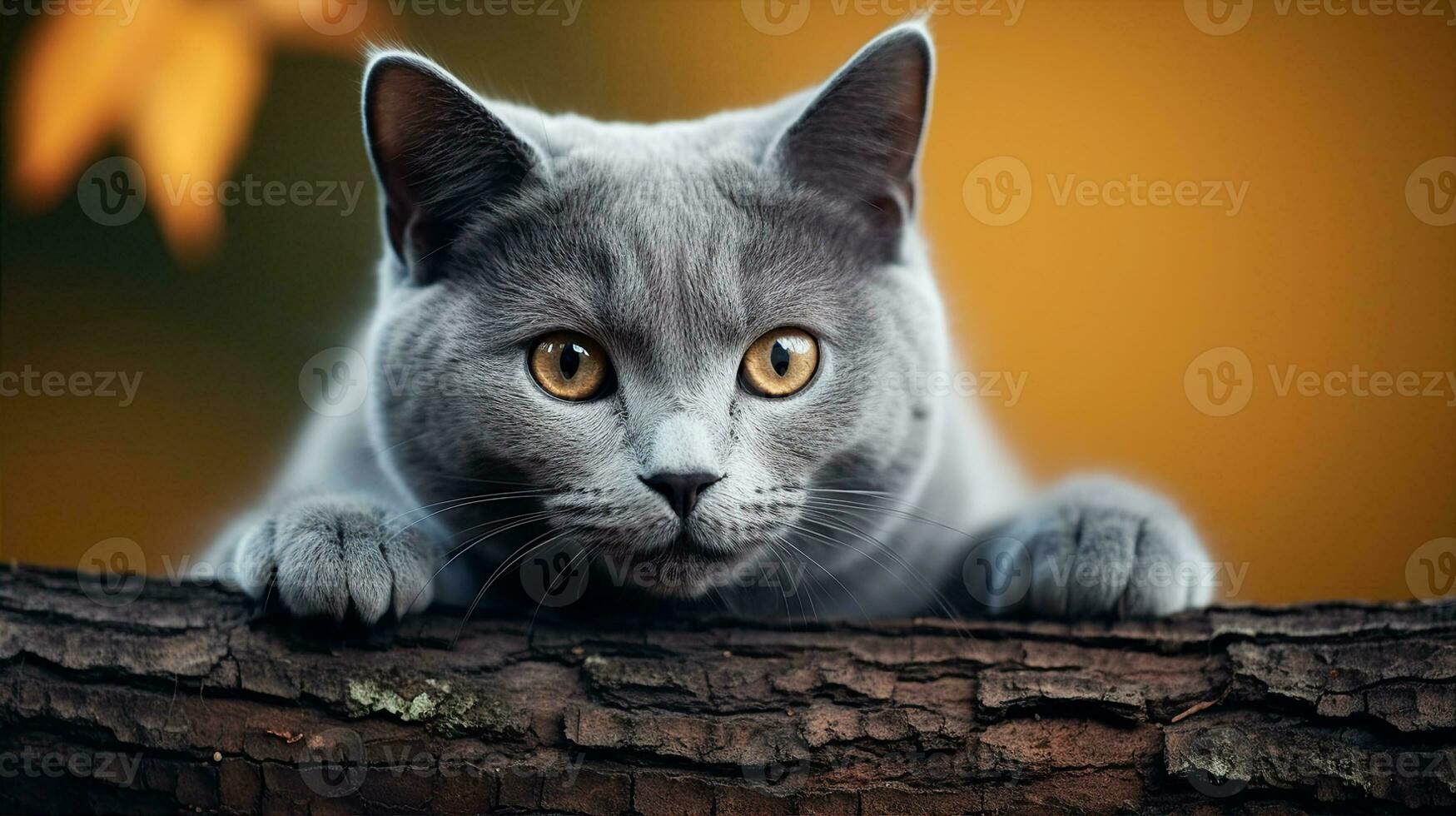 retrato do uma Chartreux gato, Está denso azul - cinzento casaco Coincidindo Está profundamente conjunto olhos. generativo ai foto