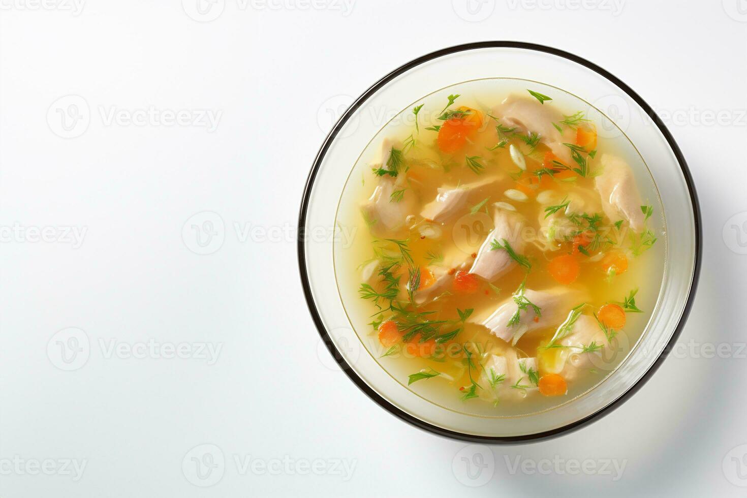 frango sopa com aneto e cenouras dentro uma tigela em branco fundo. ai generativo foto