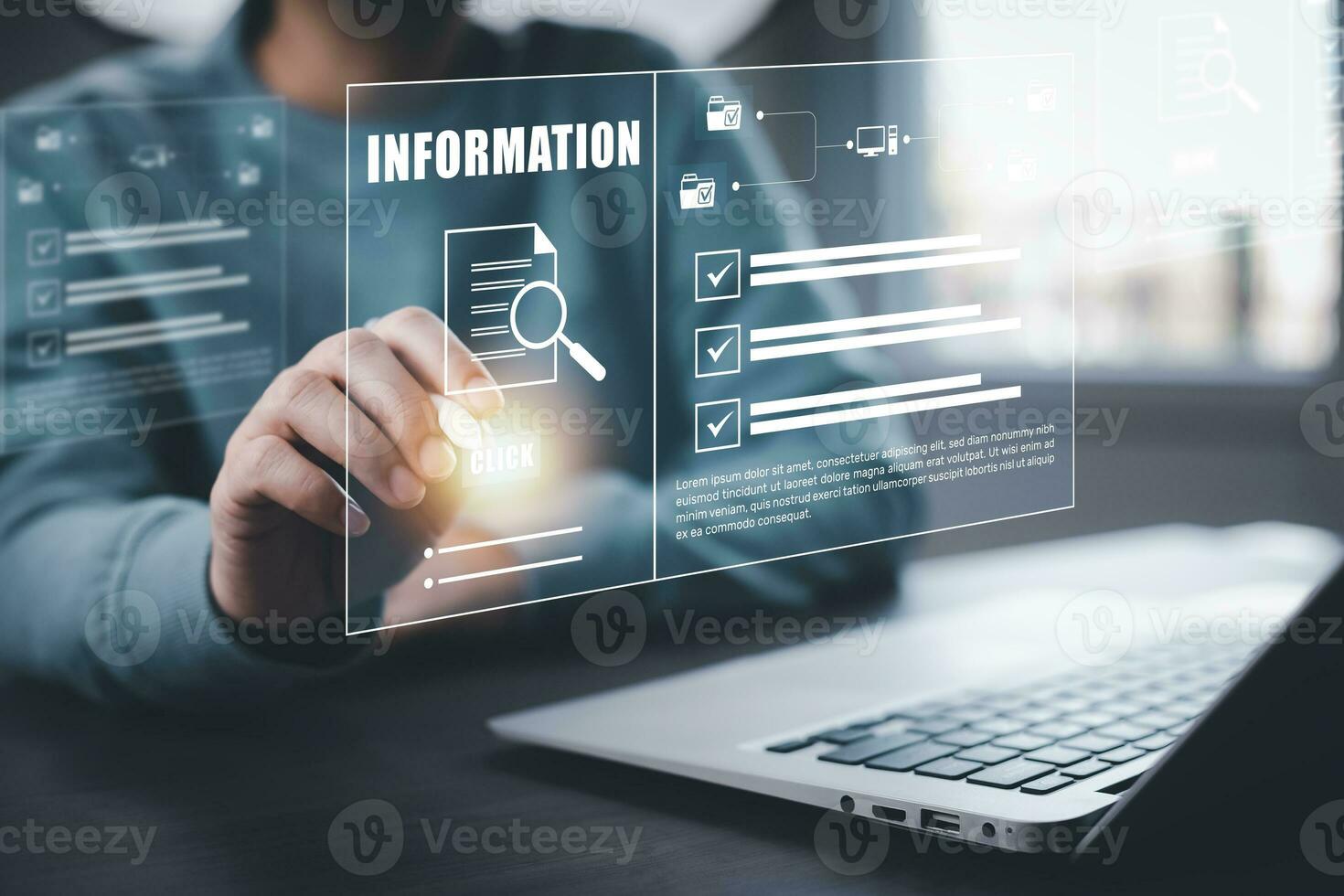 em formação resultados dentro descoberta investigação conceito, lista de controle, e prancheta tarefa documentação gerenciamento, o negócio pessoas trabalhando computador portátil lista de controle questionário avaliação Formato conectados enquete. foto