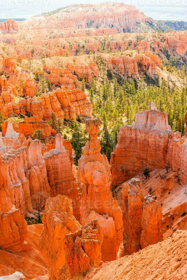 natureza cena mostrando lindo capuzes, pináculos e pináculos Rocha formações Incluindo famoso Thors martelo dentro utah, Unidos estados. foto