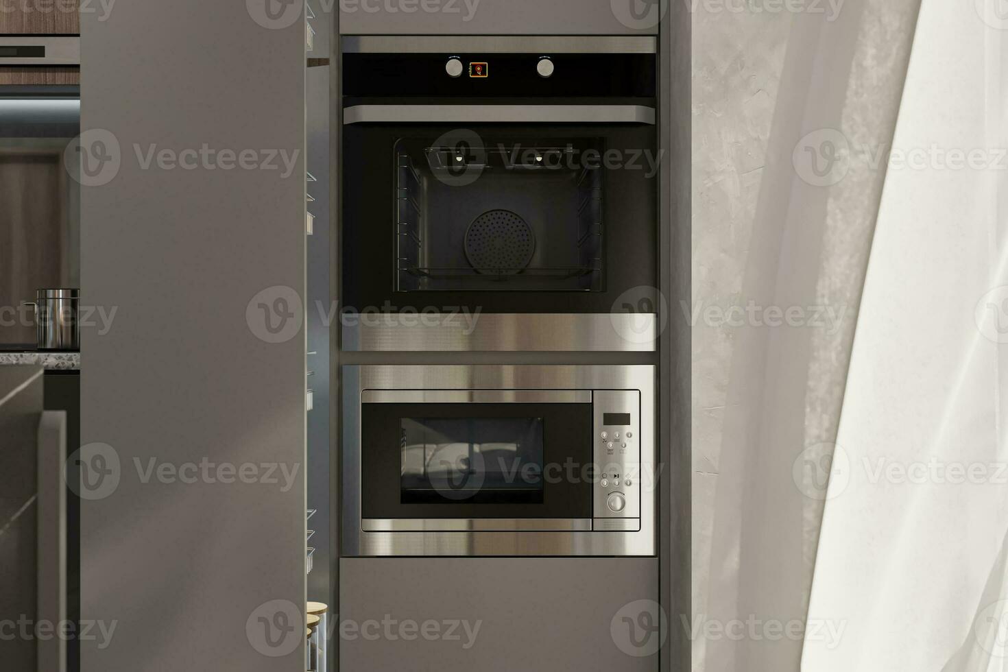 elétrico moderno forno dentro moderno cozinha, 3d render ilustração foto