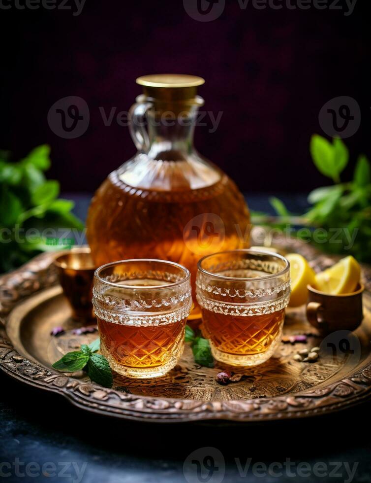 foto do alguns iraquiano masgouf beber elegantemente banhado em uma mesa. generativo ai