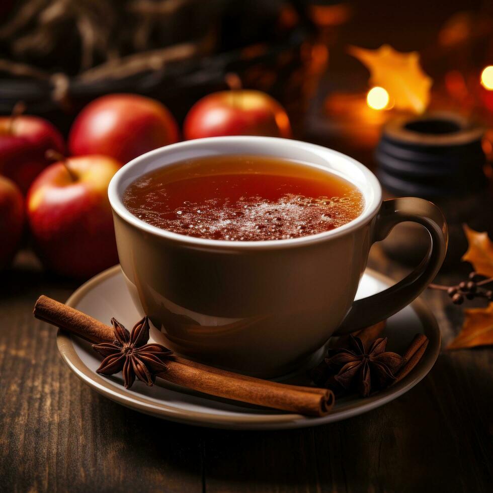 temperado maçã cidra servido caloroso dentro uma acolhedor caneca foto