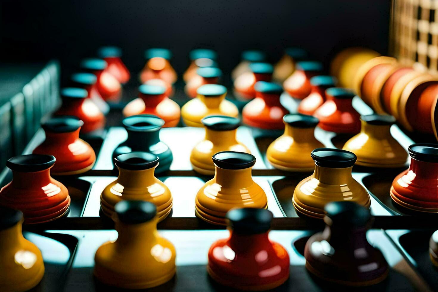 muitos colorida vasos estão arranjado em uma mesa. gerado por IA foto