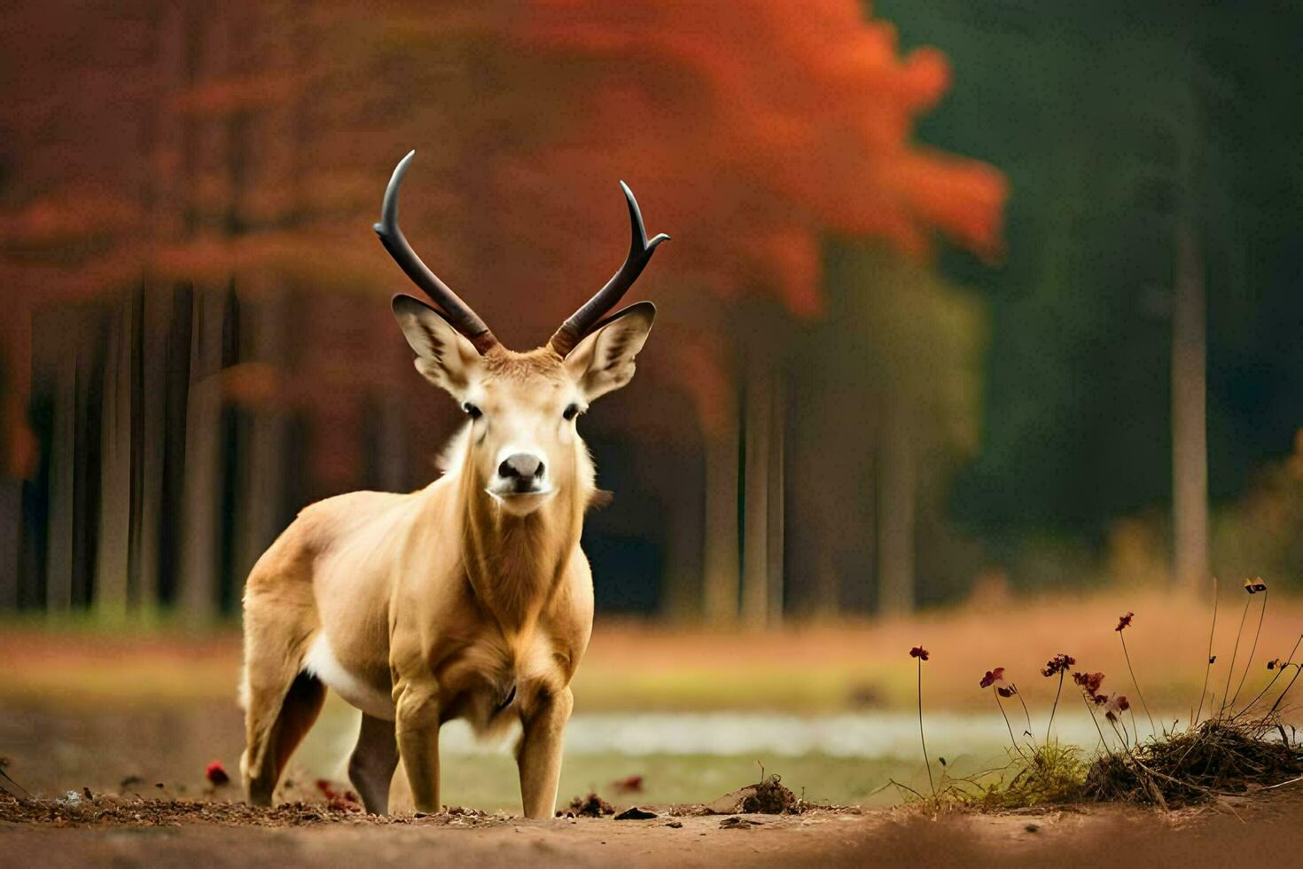 uma veado carrinhos dentro a meio do uma campo. gerado por IA foto