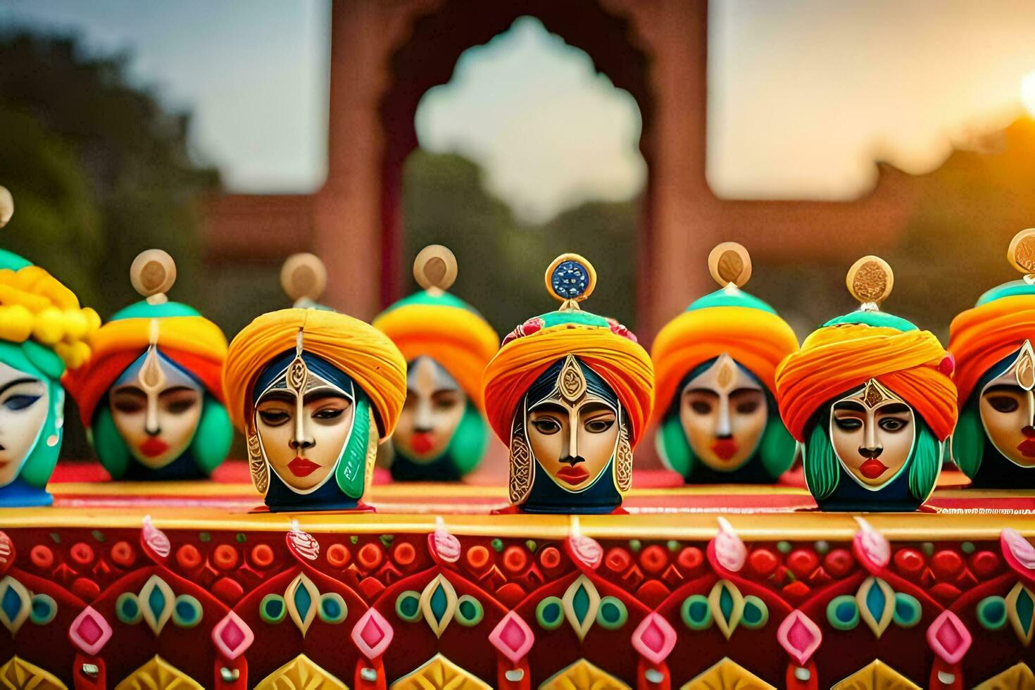 indiano máscaras em exibição às a indiano festival. gerado por IA foto
