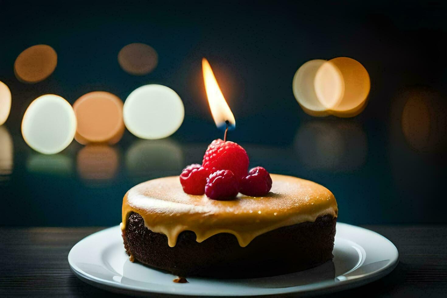 uma pequeno bolo com uma vela em topo. gerado por IA foto