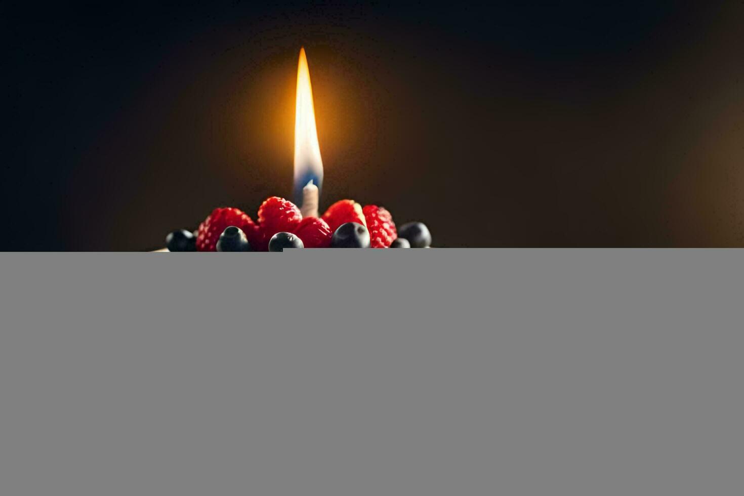 uma solteiro vela é aceso em uma aniversário bolo. gerado por IA foto