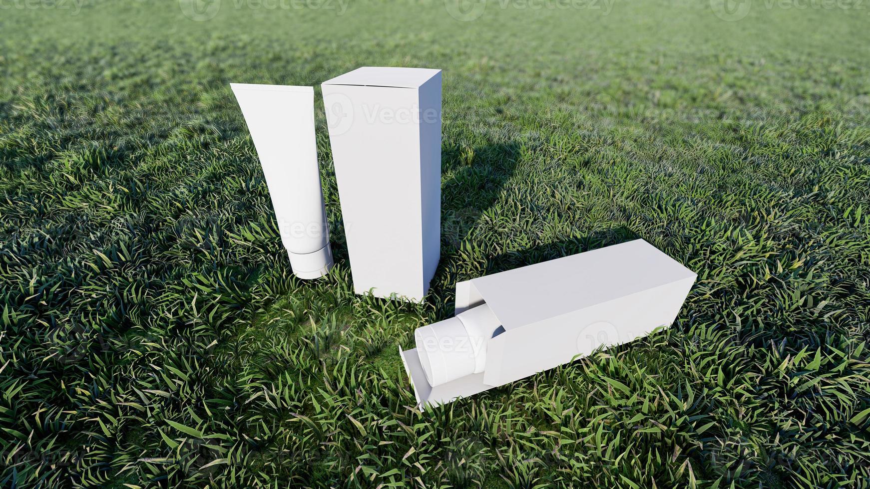 imagem de maquete de renderização em 3d de caixas e tubos de espuma branca. foto