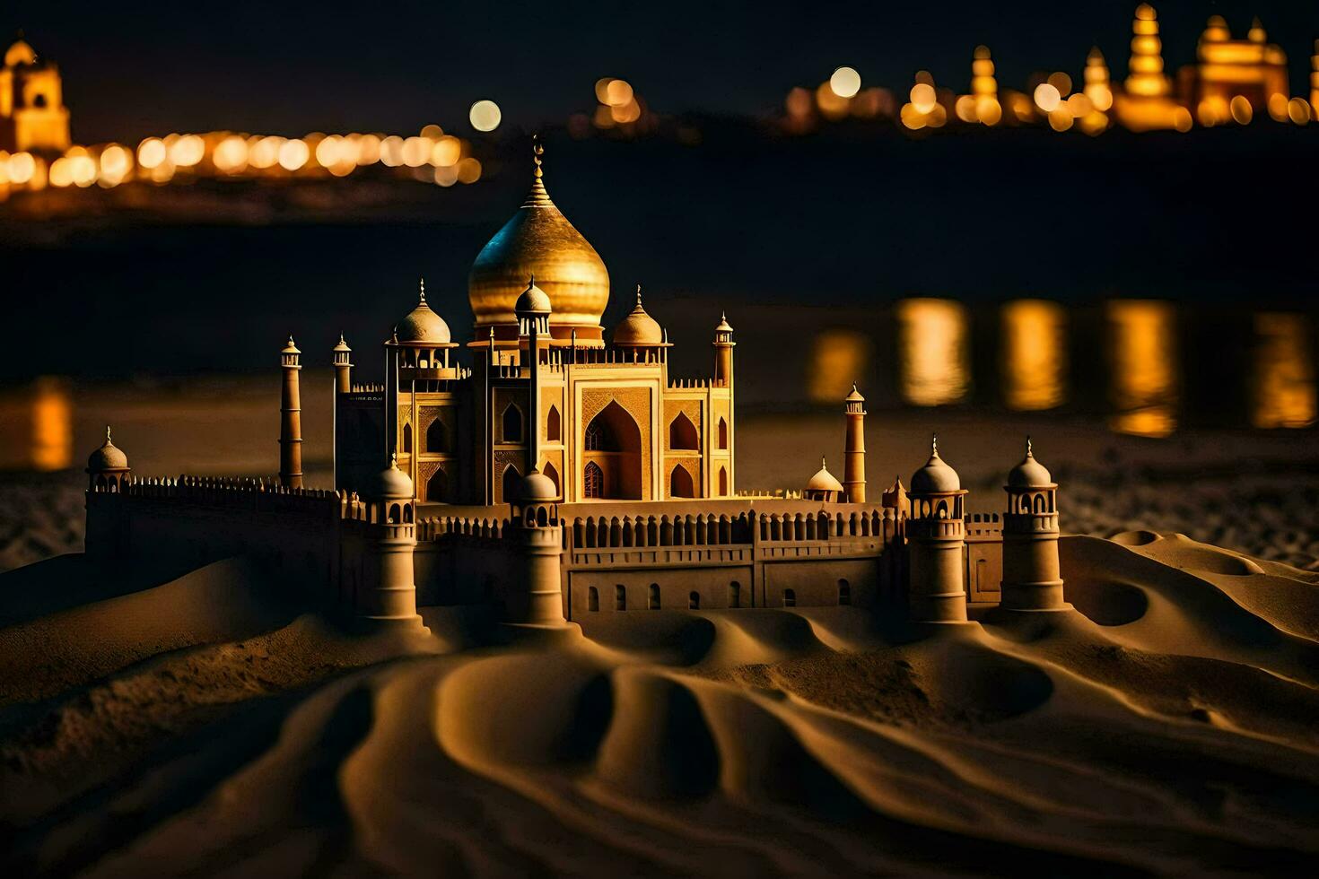 uma modelo do uma taj mahal às noite. gerado por IA foto