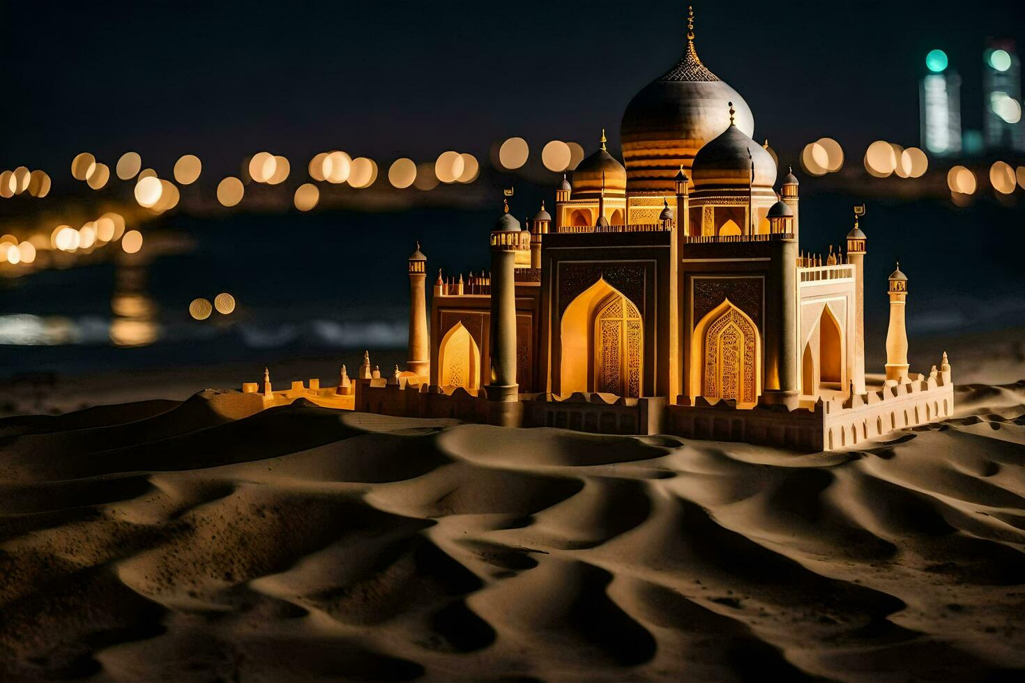 uma modelo do uma taj mahal dentro a areia. gerado por IA foto