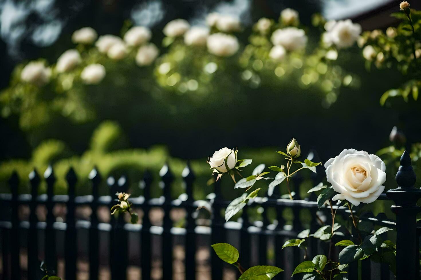 branco rosas dentro uma jardim. gerado por IA foto