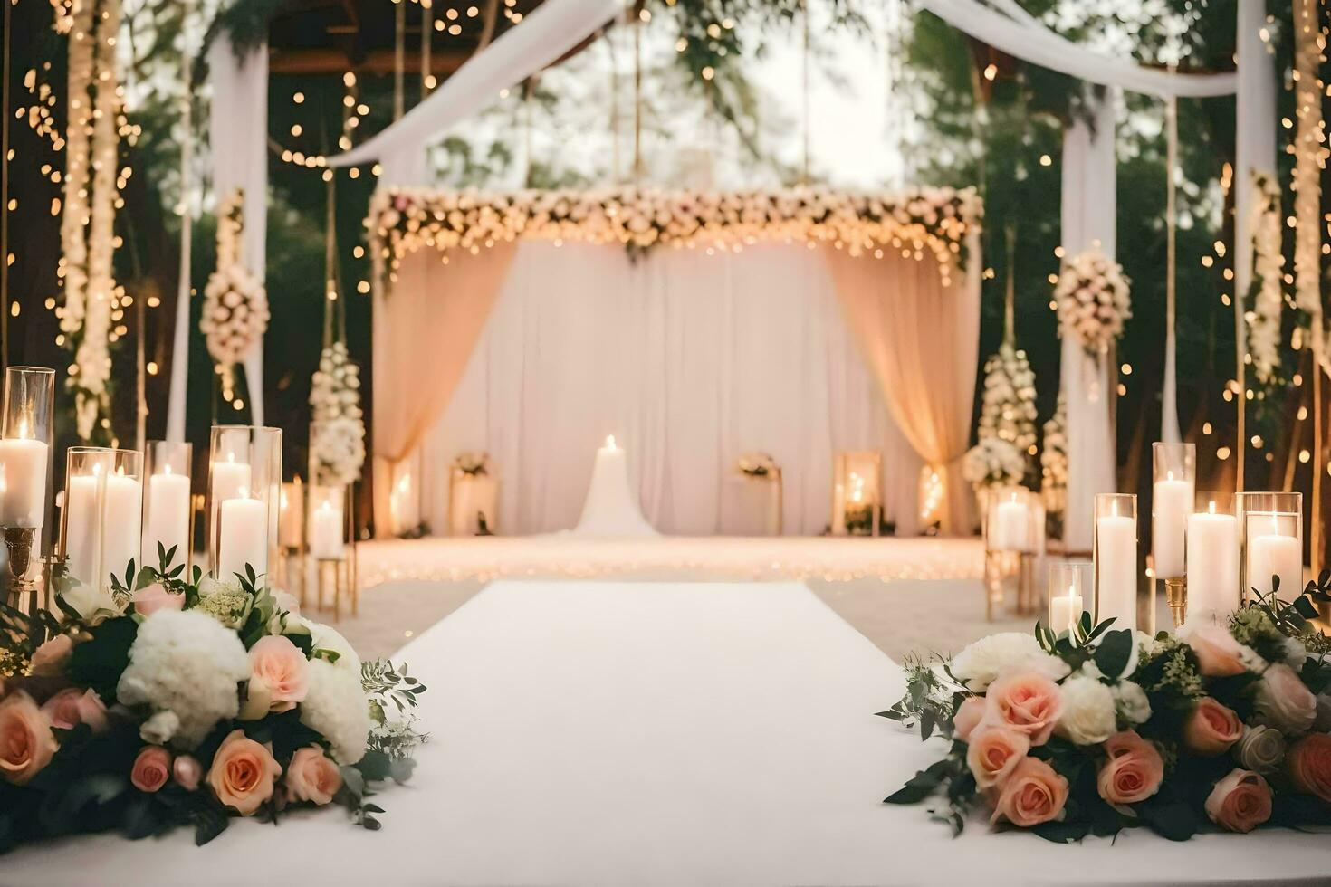 uma Casamento cerimônia com velas e flores gerado por IA foto