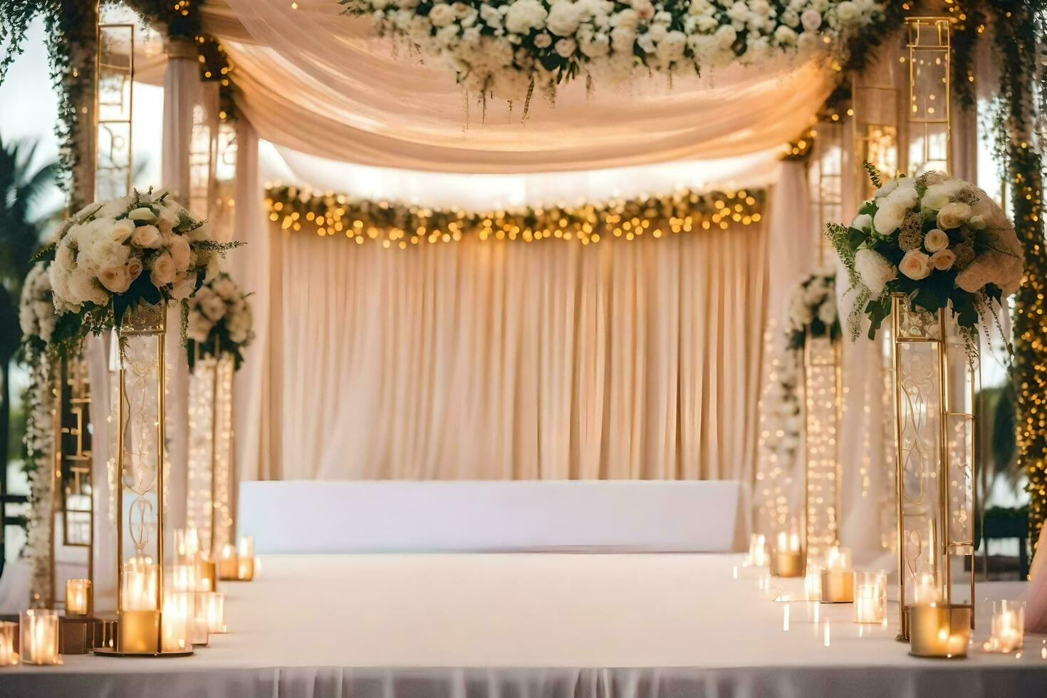 uma Casamento cerimônia com velas e flores gerado por IA foto