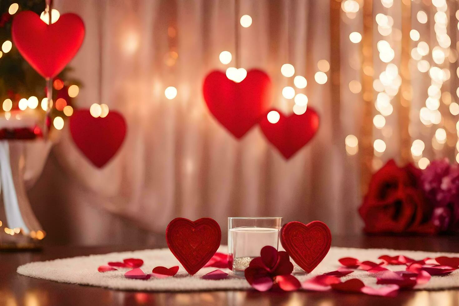dia dos namorados dia decorações com corações e velas. gerado por IA foto