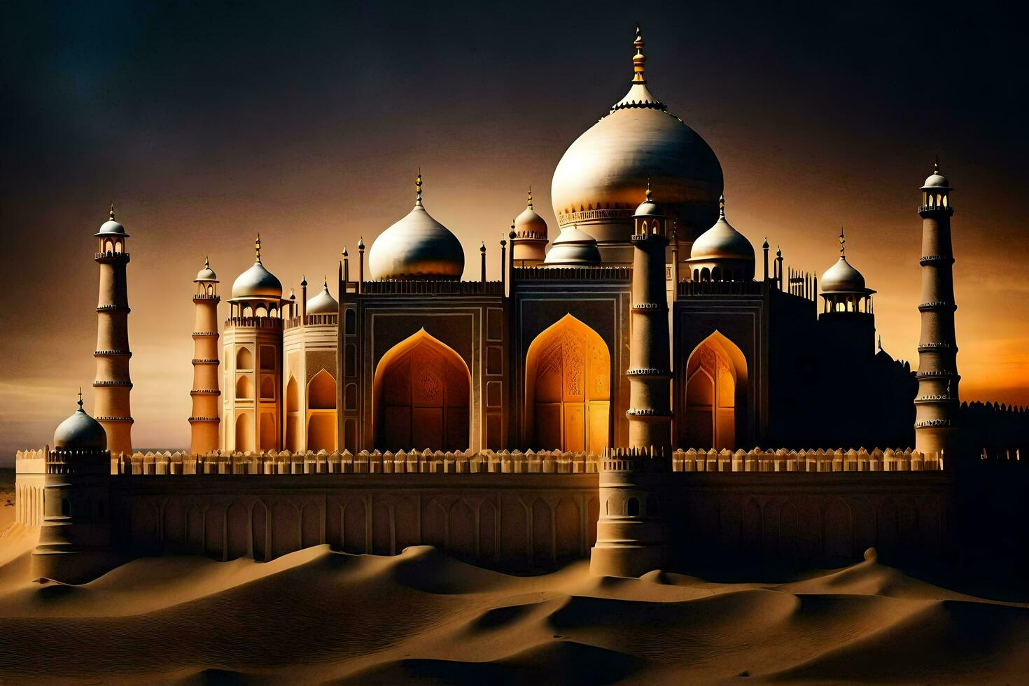 a taj mahal é uma lindo construção dentro a deserto. gerado por IA foto