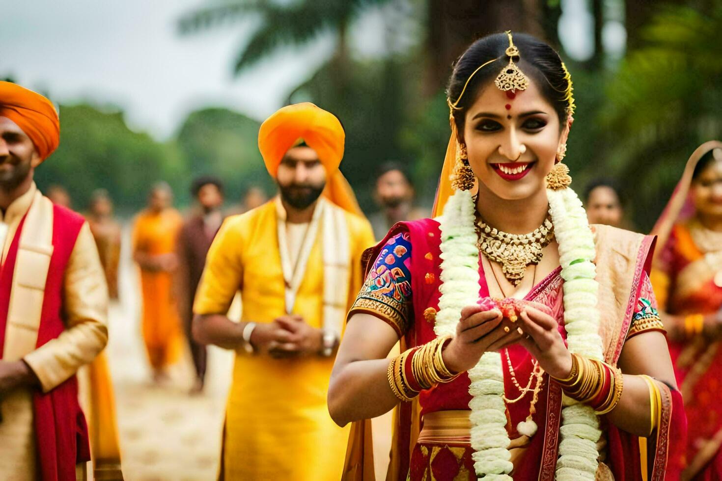 indiano Casamento dentro a cidade. gerado por IA foto