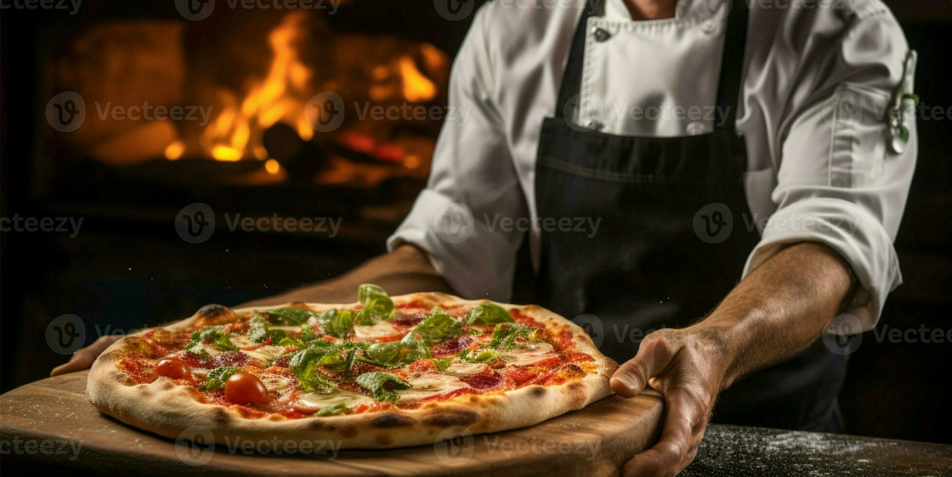 nosso hotéis renomado chefe de cozinha ofertas uma delicioso seleção do pizzas ai gerado foto