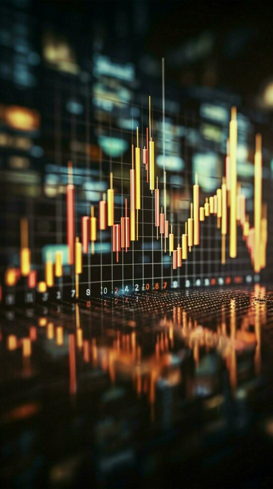 financeiro estoque mercado gráfico. seletivo foco. retrata visão de negociação financeiro mercado gráfico. vertical Móvel papel de parede ai gerado foto