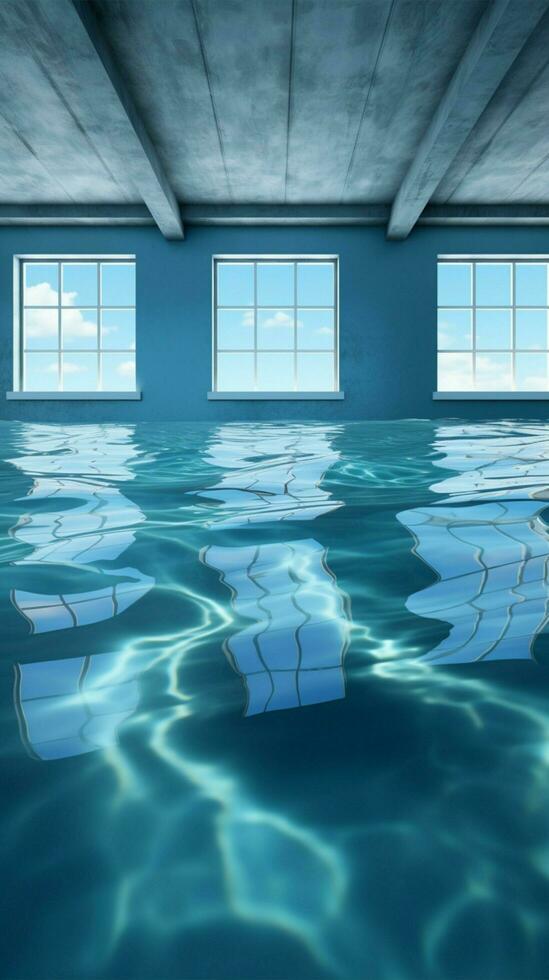 cintilante azul água superfície dentro esvaziar quarto vertical Móvel papel de parede ai gerado foto