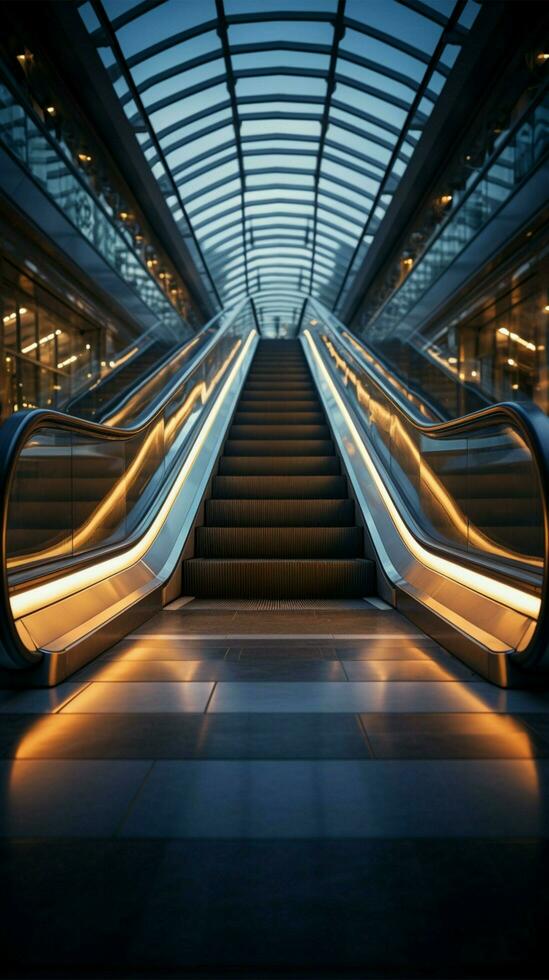 focado Visão escada rolante detalhe dentro moderno construção ou metrô estação meio Ambiente ai gerado foto
