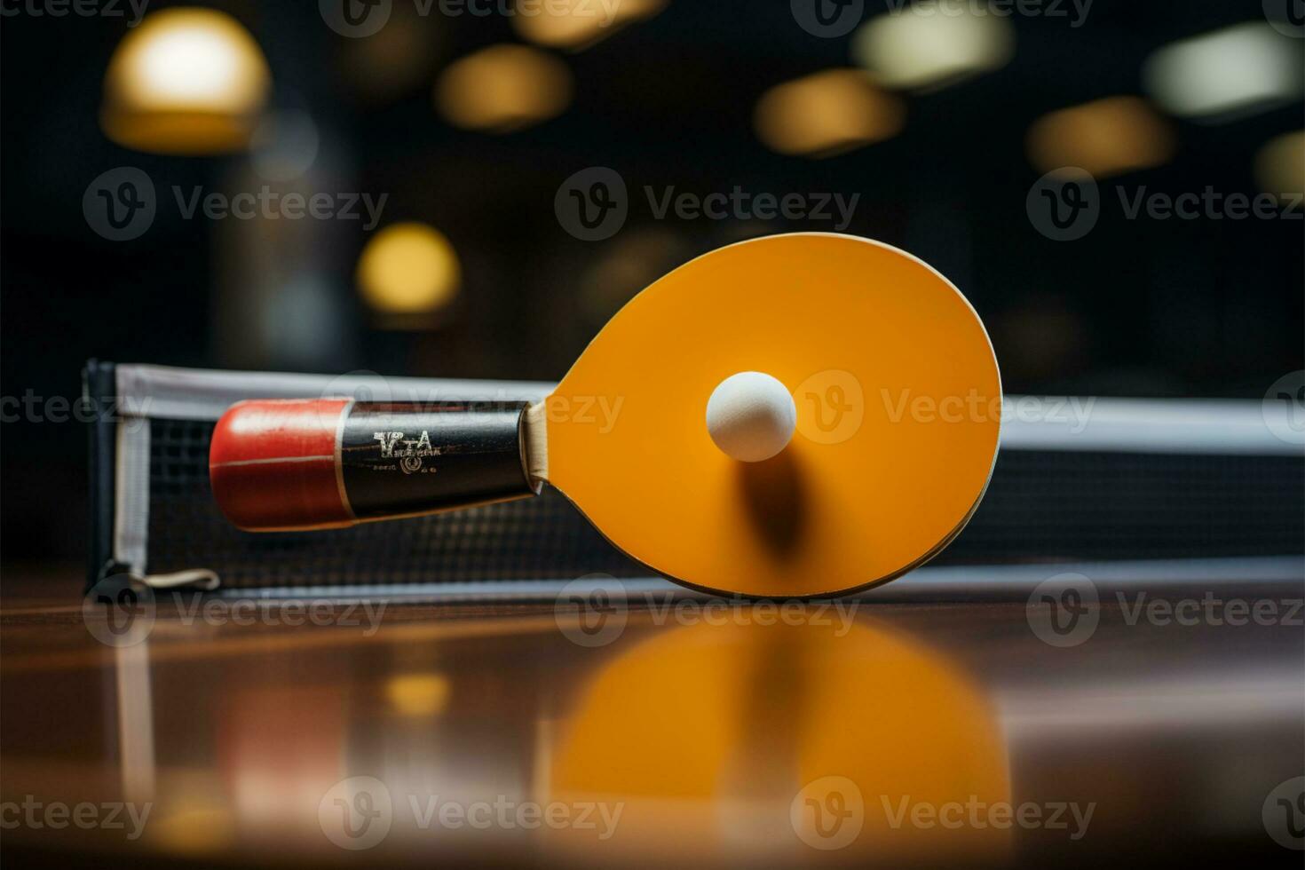 focado em a Essenciais mesa tênis bola, ping pong raquete ai gerado foto