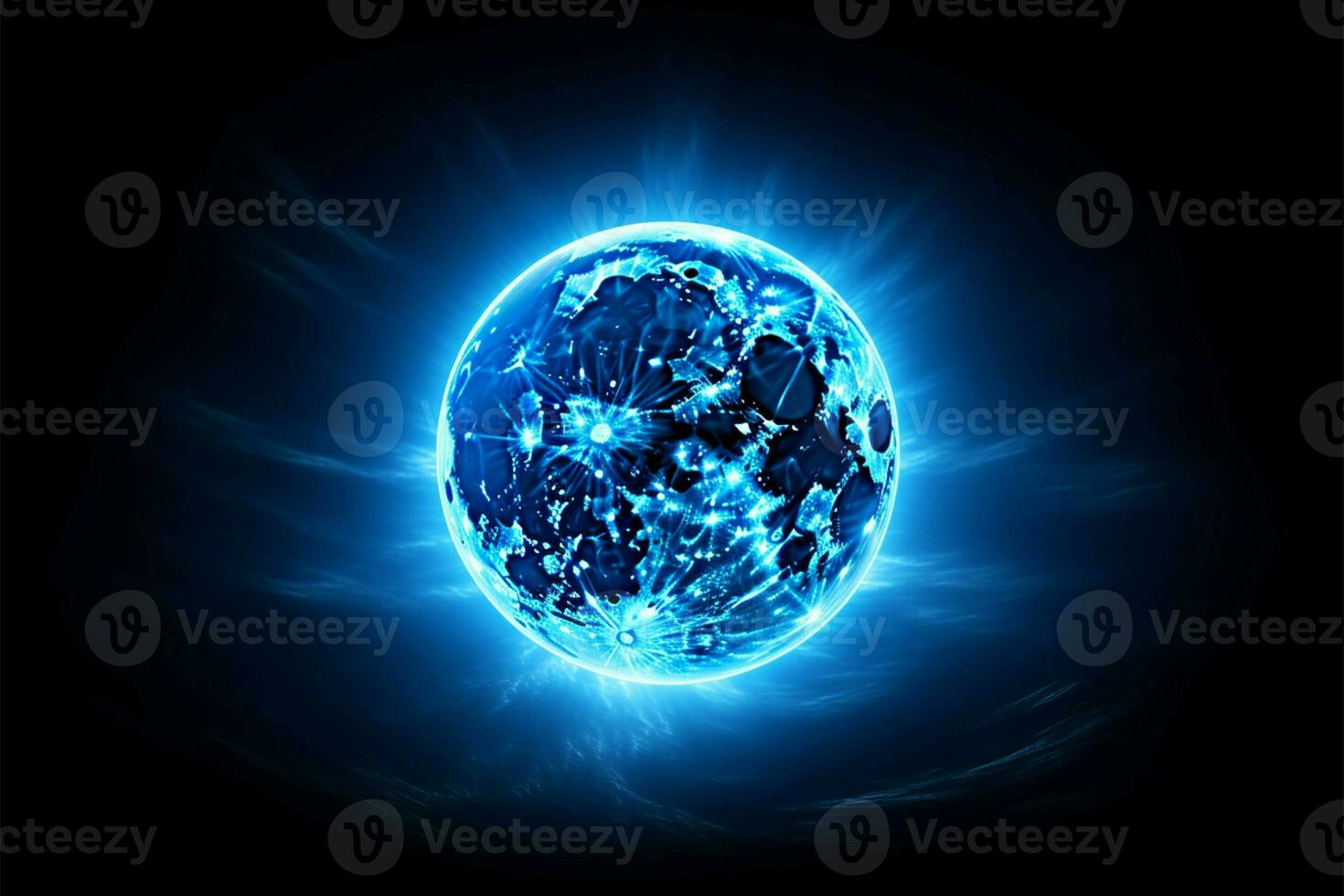 etéreo azul super lua irradia com uma celestial aréola sozinho ai gerado foto