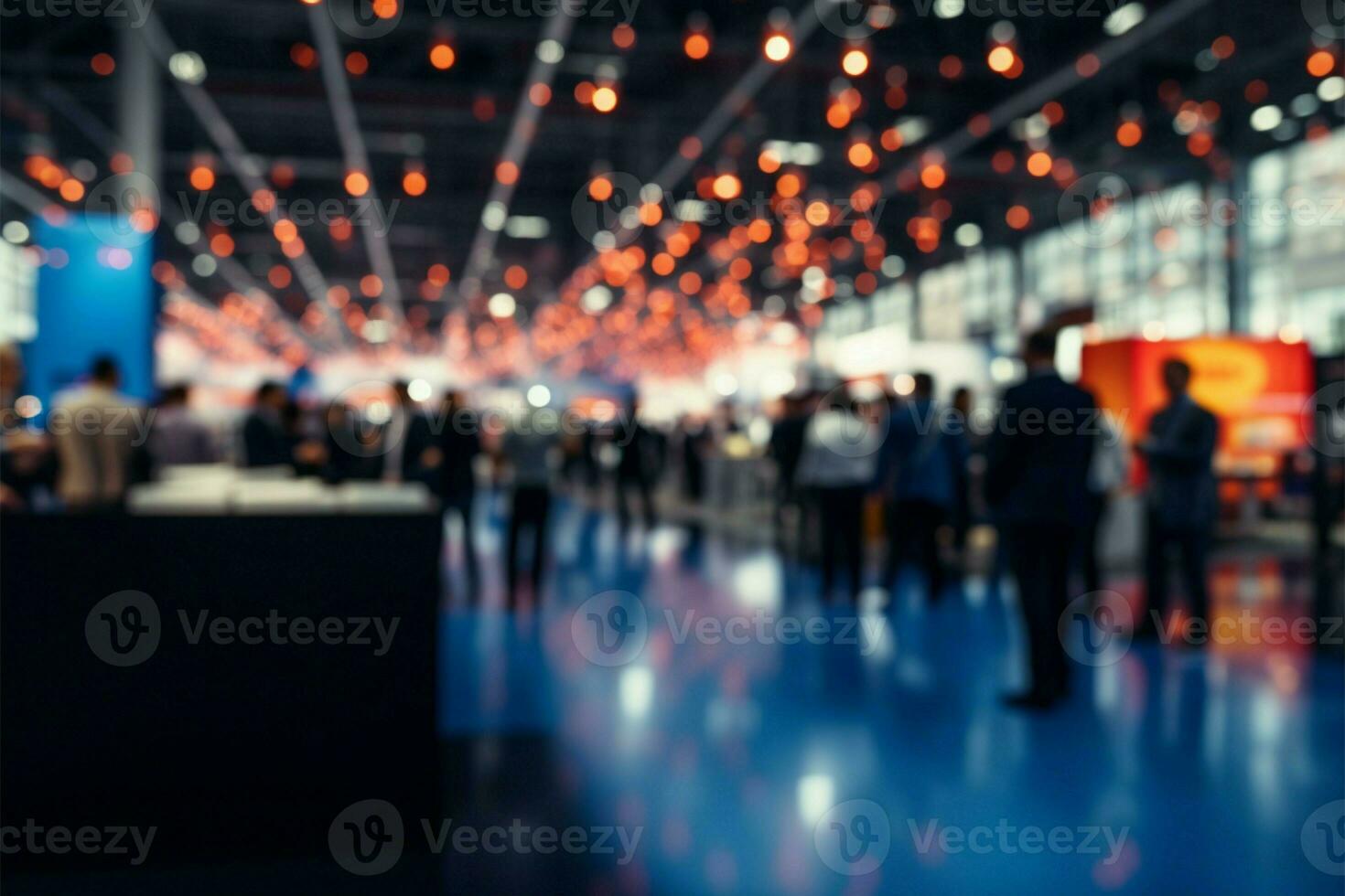 abstrato desfocado cena às uma exposição comercial, trabalho justo, ou estoque mercado ai gerado foto