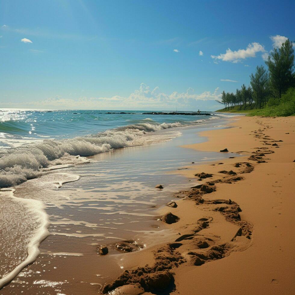 costeiro caminhos, pegadas padronizar arenoso praia, testemunhas para oceanside viagens ocupado para social meios de comunicação postar Tamanho ai gerado foto